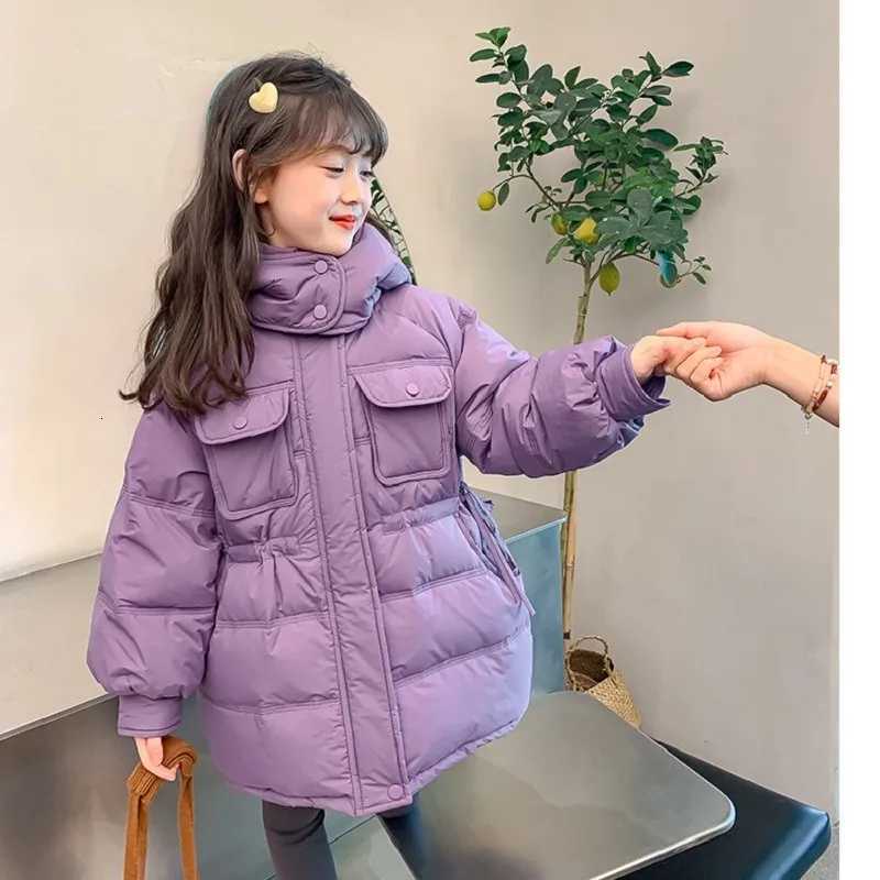 Winter Warm Girls Cotton Long Plain Hooded Zip Drawstring Puff Jackets School Kids Thick Coats Child Outfits Windbreaker 516 YrT251016