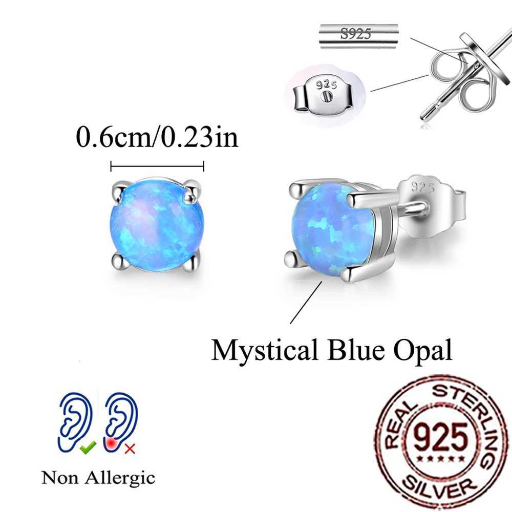 QooLady 925 Sterling Silver Fashion Mystical Blue Opal Round Stud Earrings for Women Fine Party Daily Jewelry Accessories SE103L251015