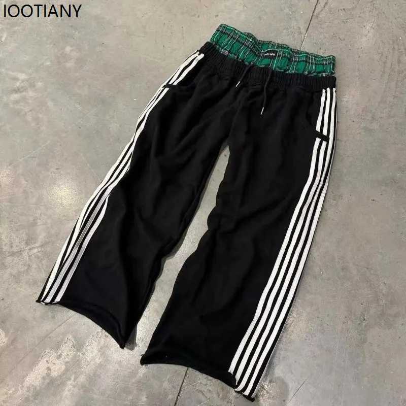 Y2k Retro Striped Womens Sports Pants Harajuku Splicing Korean Fashion Loose Straight Pants Street High Waist Hip Hop Pants W251015