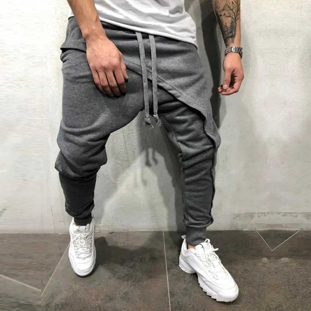 Men Harem Pants Ankle Tied Hip Hop Double Layer Running Baggy Pants Korean Casual Elastic Waist Trousers Sweatpants Tracksuits J251203