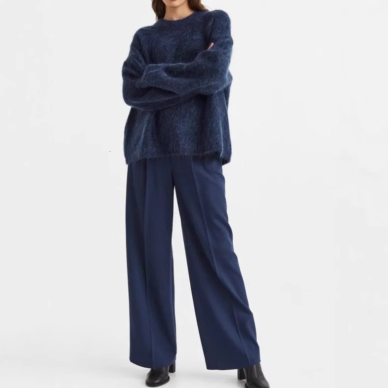 Casual Knitted Solid Sweater Womens Fashion Thick Green Loose O-neck Long Sleeve Pulling Flower Autumn Winter Warm Knitted 241213