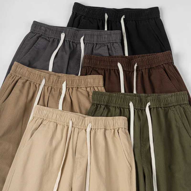 2507 Spring Summer Fashion Mens Cotton Straight Pants Good Quality Solid Color Elastic Waist Relax Fit Loose Casual Trousers J251016