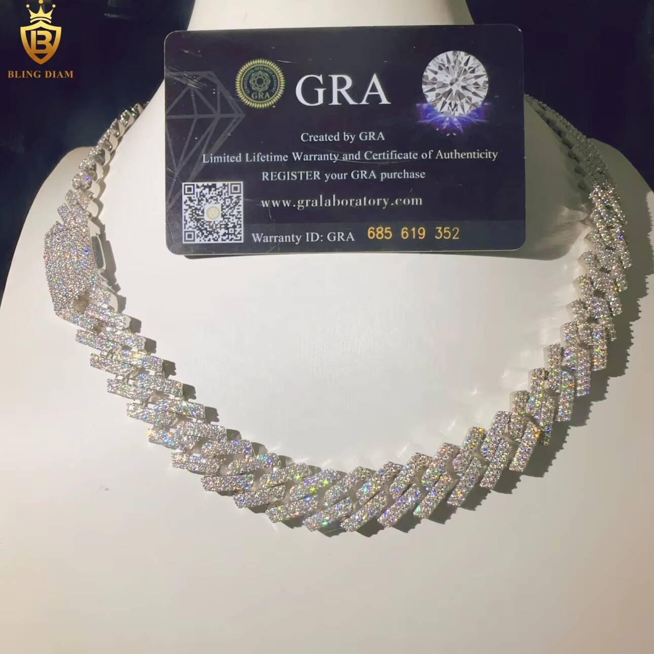 GRA Certificated 135mm Fashion Luxury VVS Moissanite Diamond Iced Out Necklace Miami Cuban Link Chain