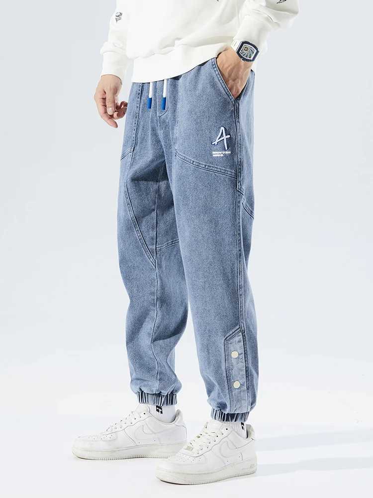 Spring Summer Mens Jogger Jeans Slight Stretch Denim Cargo Pants Black Blue Streetwear Baggy Jeans Trousers D260320