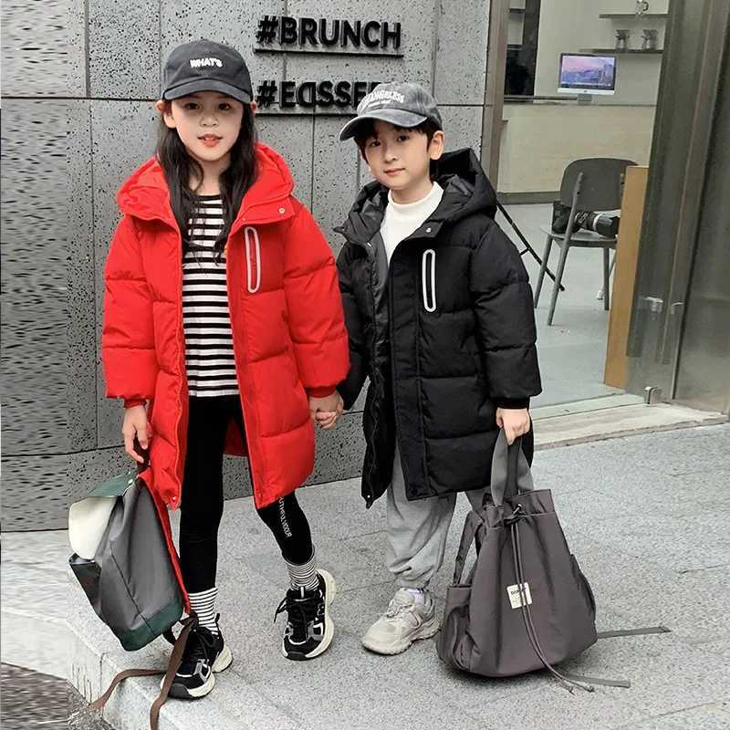 Childrens long cottonpadded jacket with a hat thickened childrens cottonpadded jacket boys and girls childrens clothingT251016