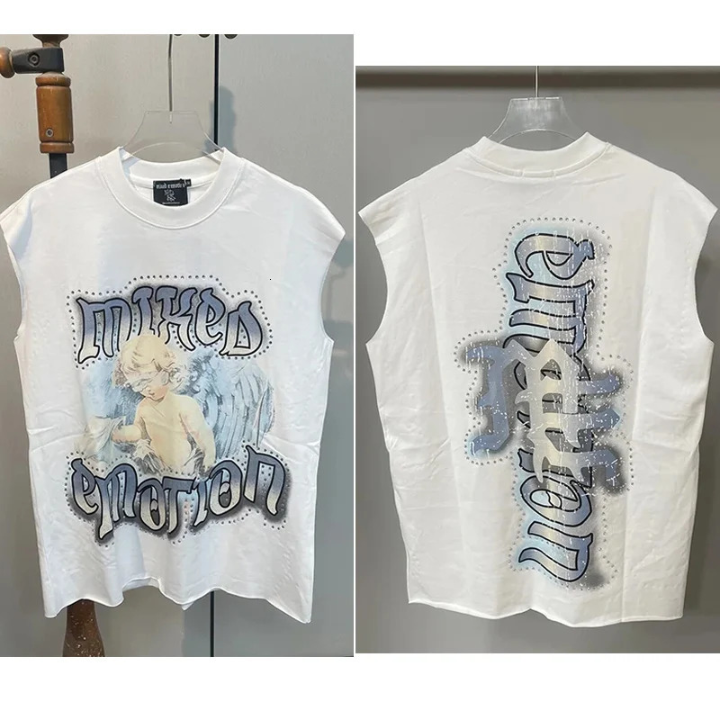 Classic Letters Baby Angel Print MIXED EMOTION Vest Men Women White Sleeveless TShirt Flash Diamond Tank Top With Tags 251015