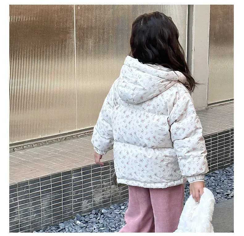 Floral Cotton Jacket for Girls Winter Clothing Children Down Cotton Hooded Jacket Thickened Coat for Baby Girls Loose CardiganT251016