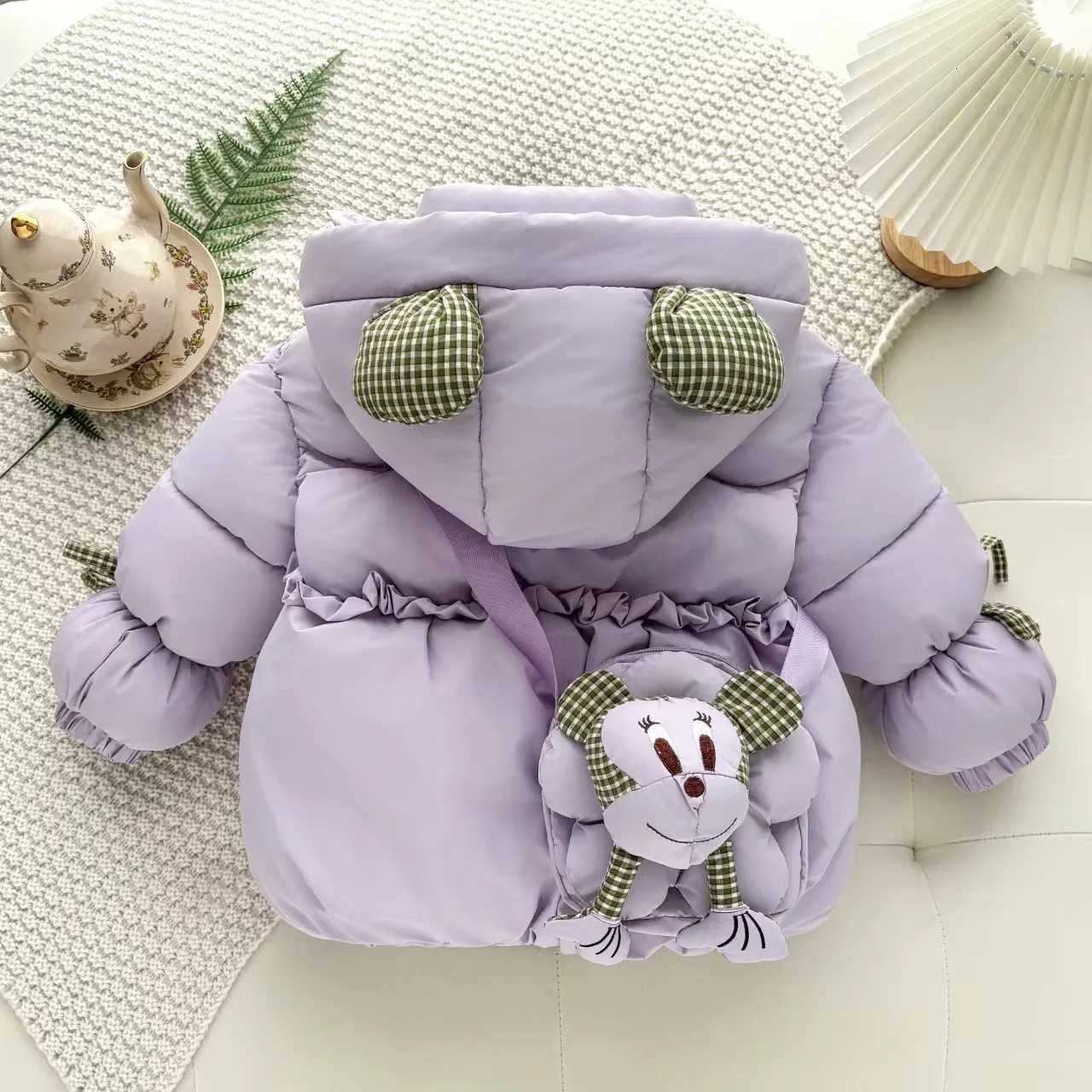 Baby Girls Winter Down Coat 2025 New Cute Fashion Thicken Hooded CottonPadded Jacket With Bag Children Clothing Outerwear 26YT251016