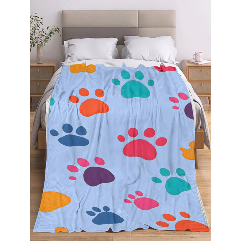 Cute animal paw print flannel blanket, dog paw print bed blanket, cute decorative sofa cover blanket
