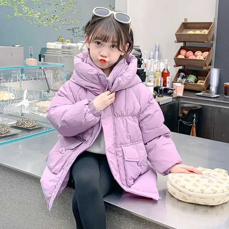 New Winter Girls Jacket Solid Color MidLength Keep Warm Cold Protection Thicken Windproof Snowsuit Children Parka Toddler A49T251016