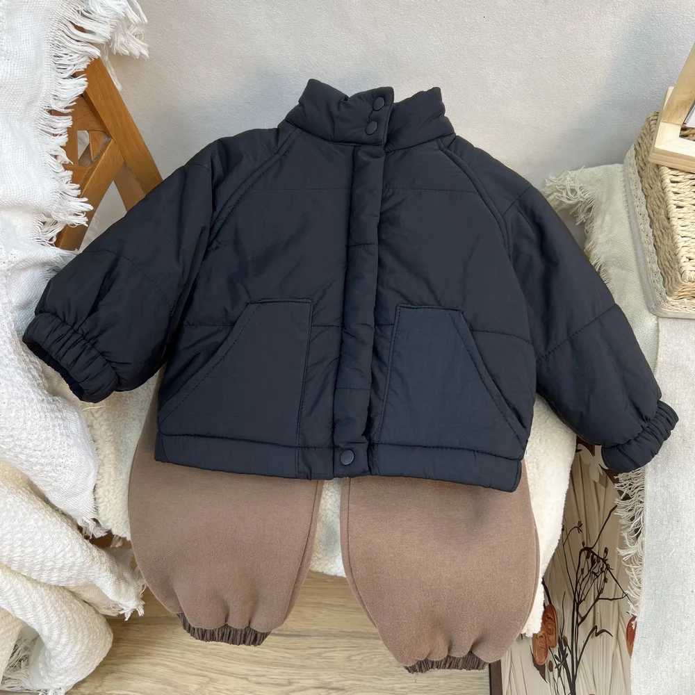 Kids Winter Fleecelined Coats 2025 New Boys Girls Korean Fashion Casual Daily Solid Color Stand Collar Thicken Padded ParkasT251016