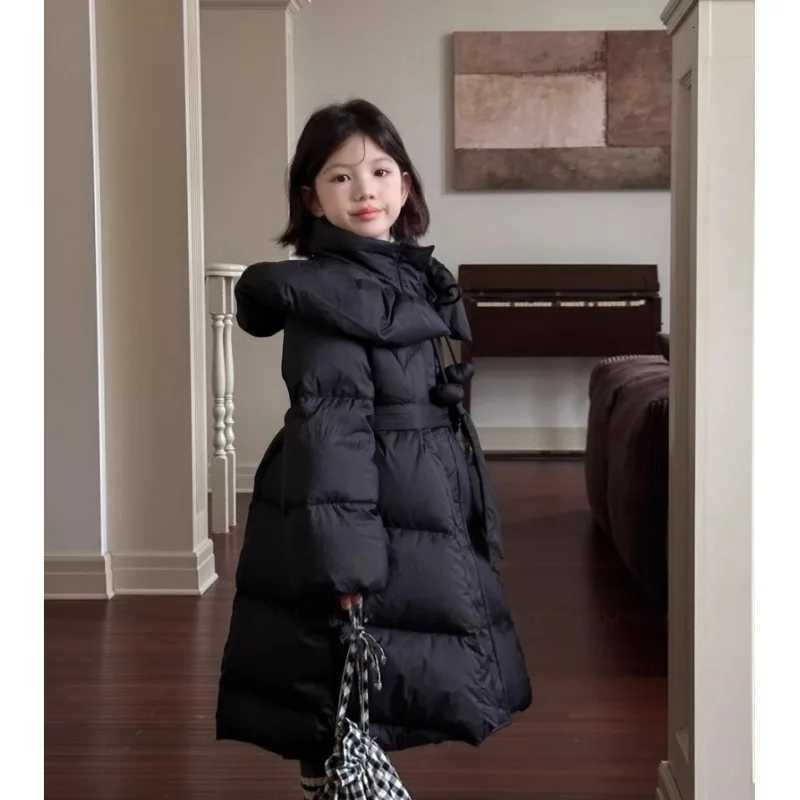 2025 New Korean Long Over The Knee Down Cotton Jacket for Little Girls Stylish Cotton Jacket for BabiesT251016