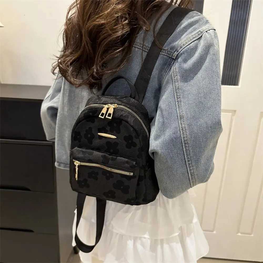 Trendy Canvas Flower Backpack Pu Leather Floral Students Schoolbag Korean Style Handbag Travel Bag TravelT251016