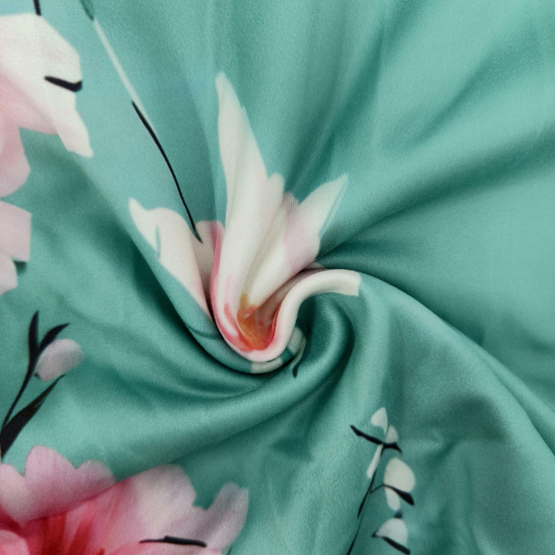 Women's Autumn Elegant Vacation V-Neck 3/4 Sleeve Floral Printed Milk Silk Midi Dress - Green-CF53747