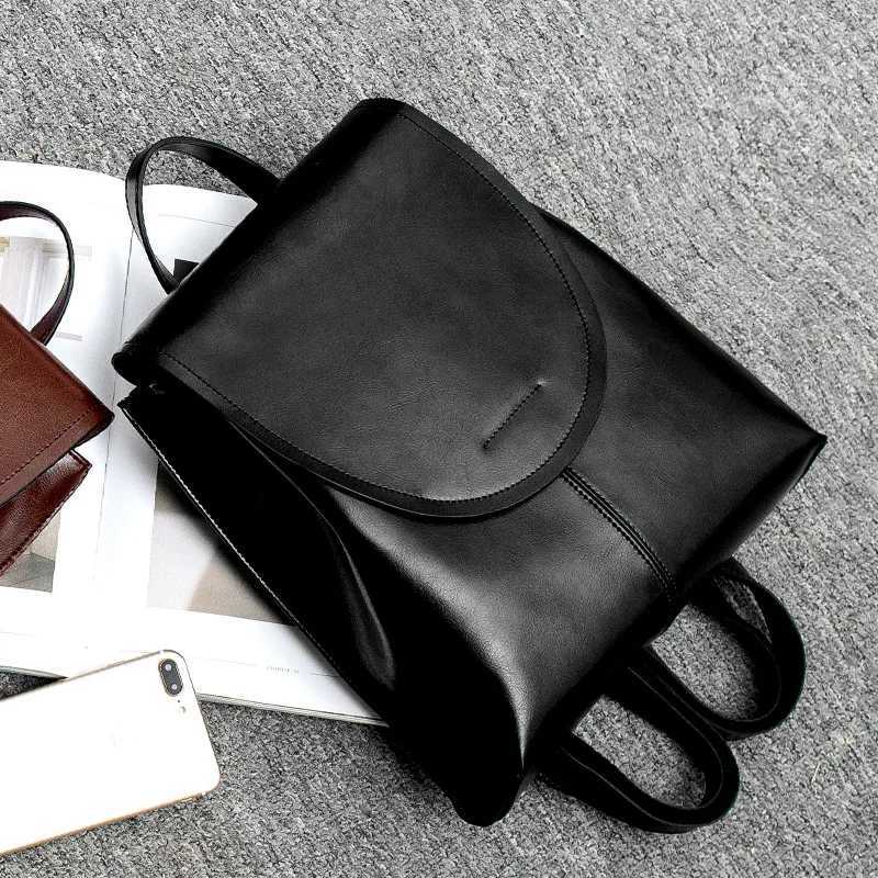 Genuine Leather Women Rucksack Knapsack Shoulder Cross Body Bags Female Fashion Lady Oil Wax Cowhide Daypack BackpackT251016