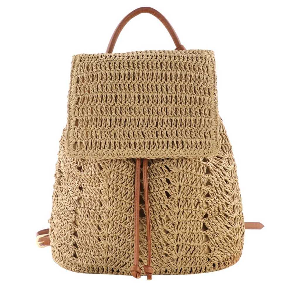 Women Straw Backpack Handmade Woven Casual Beach Holiday Shoulders Bucket BagT251016