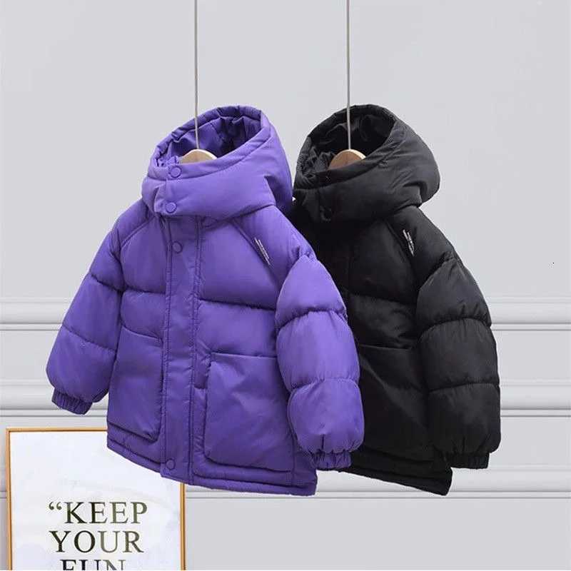 412 Years Girls Jacket Winter New Solid Color Letter Print Thick Warm Hooded Windbreak Coat for Teen Boys Cotton Down OutwearT251016