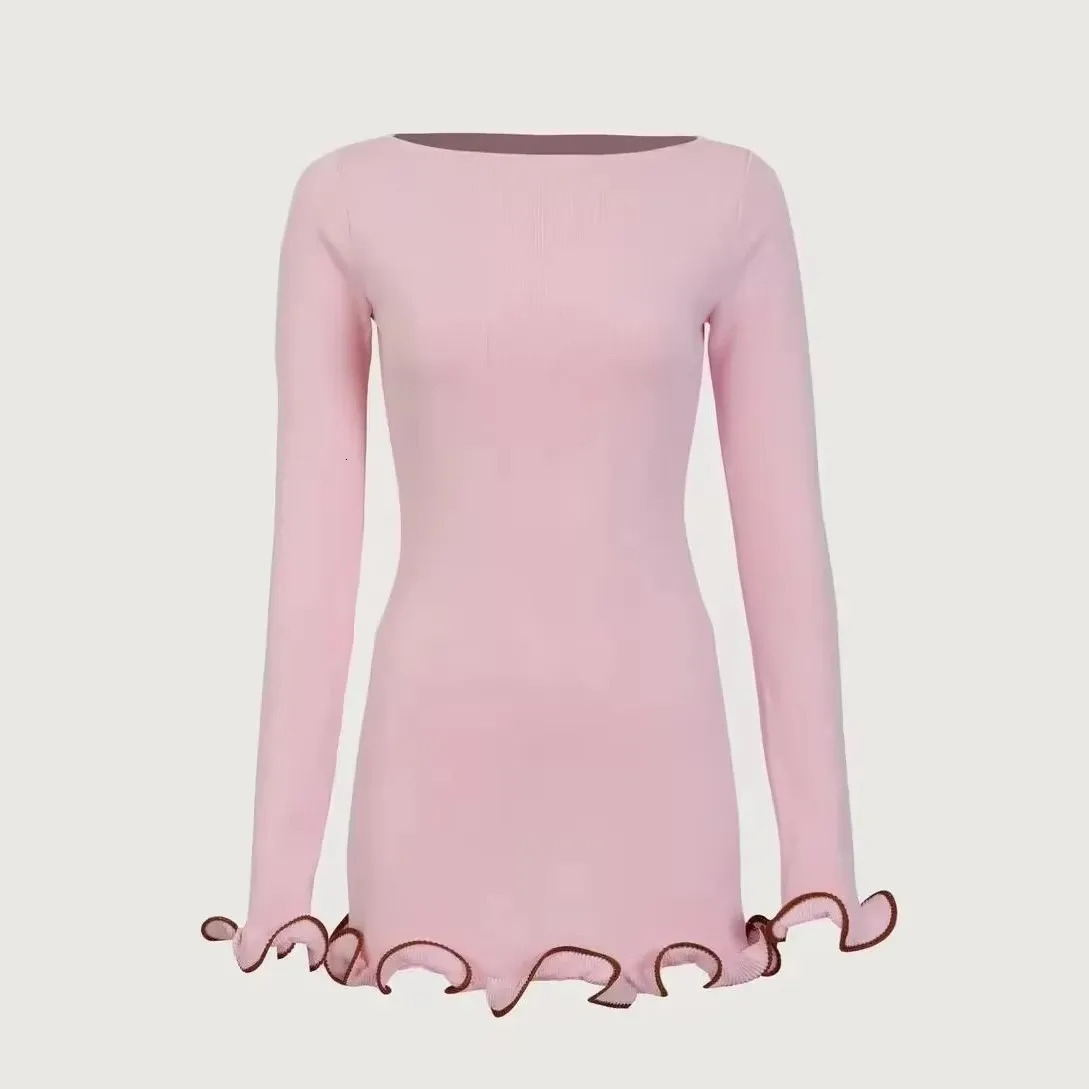 Fashionable womens sexy slim knit dress autumn high waisted party skirt wrapped hip ruffle edge short skirt 251009