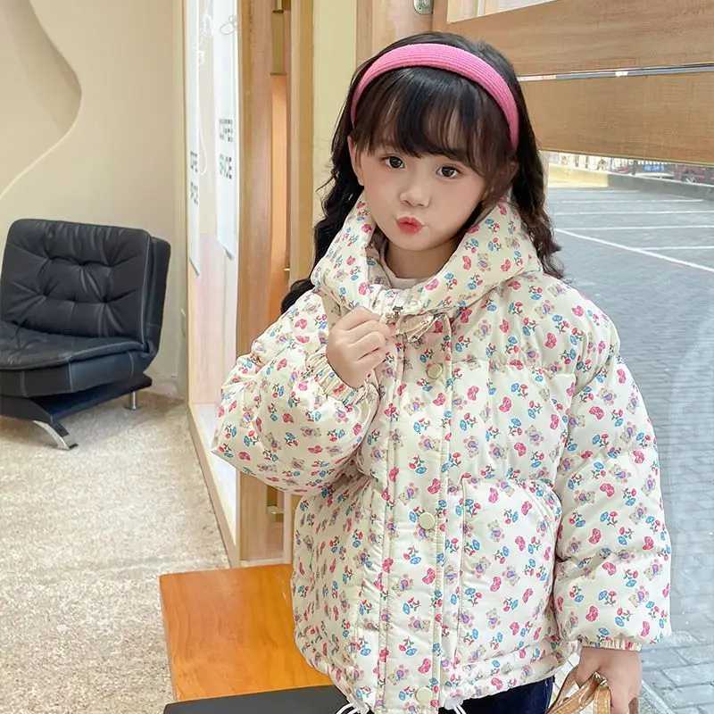New Girls Cotton Coat with Western Style Floral Patterns Childrens Winter Cotton Coat Baby Hooded Thick CuteT251016