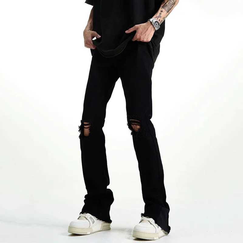 Men Fashion Cool Style High Street Goth Jeans Male Daily Straight Ripped Denim Pants Skinny Casual Bell Bottom Denim Trousers J251016