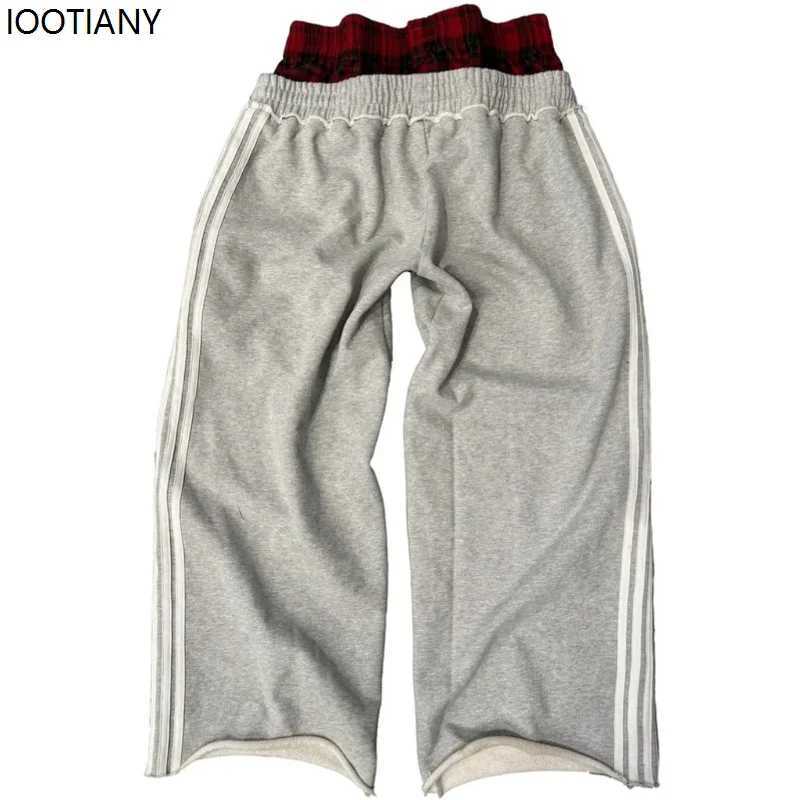 Y2k Retro Striped Womens Sports Pants Harajuku Splicing Korean Fashion Loose Straight Pants Street High Waist Hip Hop Pants W251015