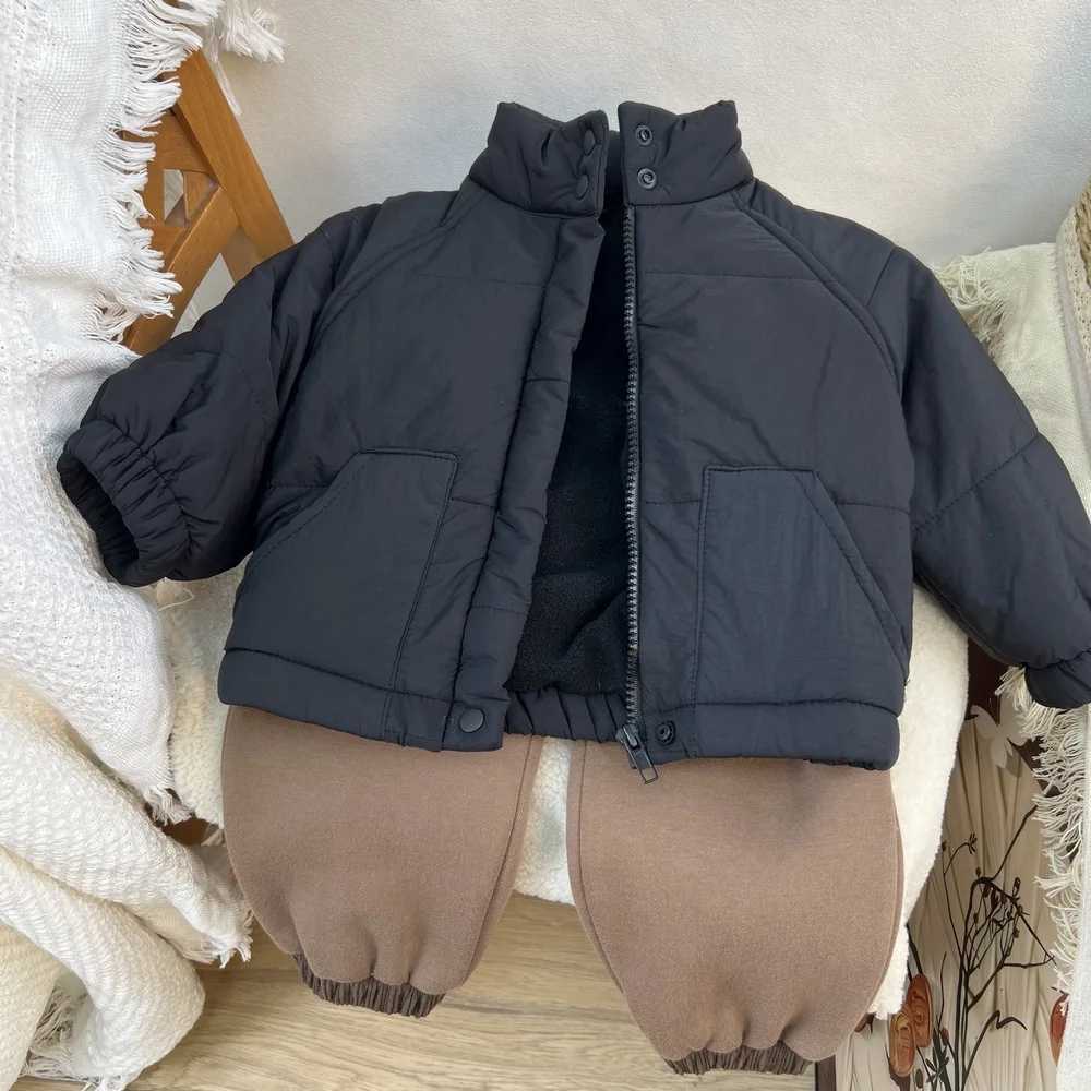 Kids Winter Fleecelined Coats 2025 New Boys Girls Korean Fashion Casual Daily Solid Color Stand Collar Thicken Padded ParkasT251016