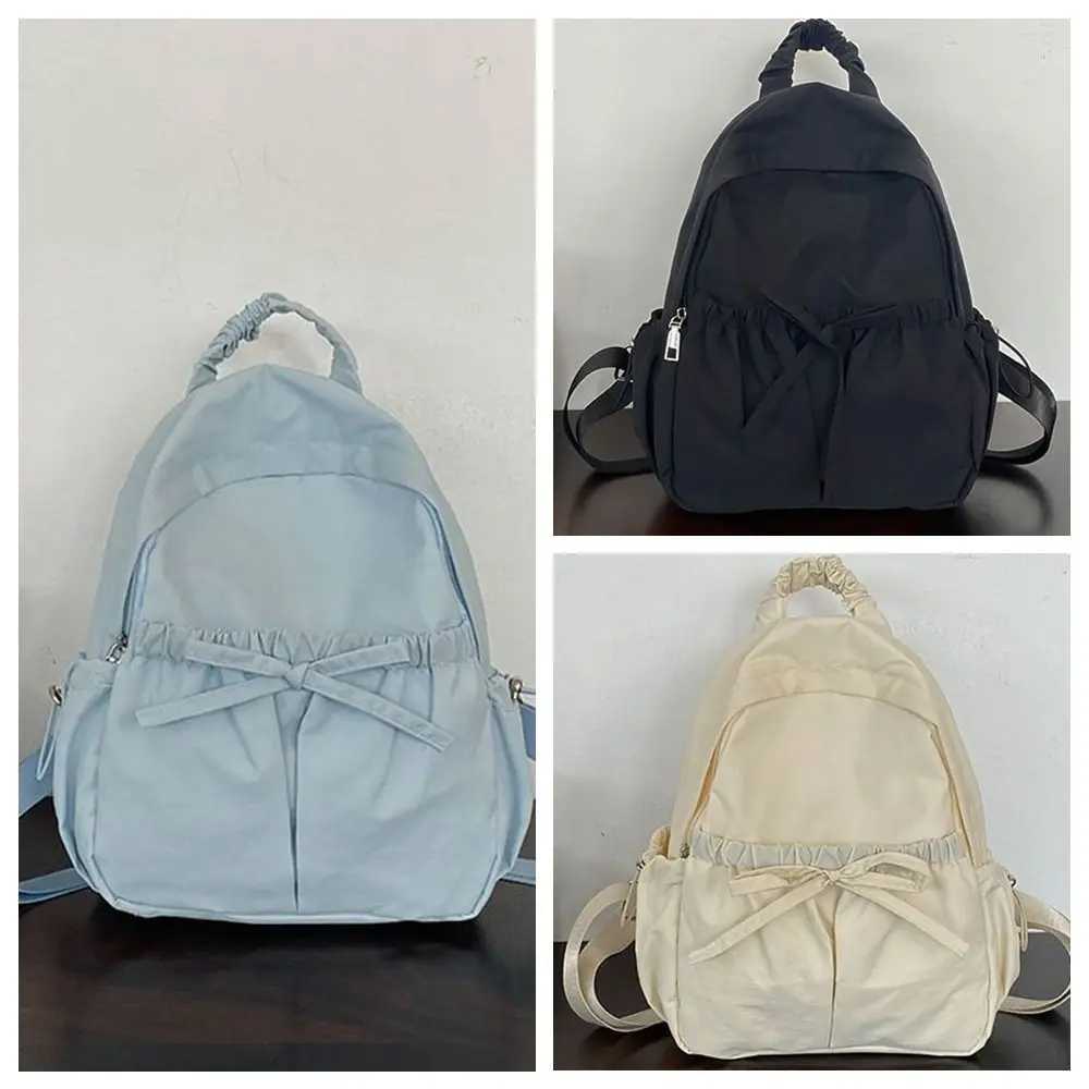 Fashion Handbag Bow Backpack Korean Style Solid Color Nylon Backpack Large Capacity Wrinkle Shoulders Bag TravelT251016