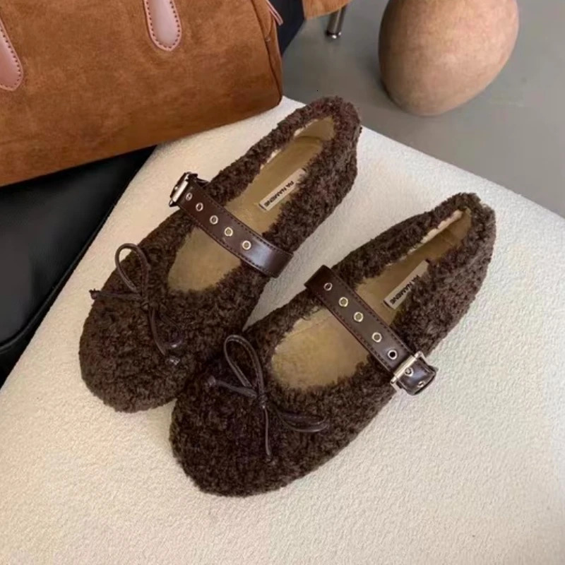 Fur Women Flats Shoes Bow Suede Loafers Short Plush Casual Sport Shoes Winter Woman Sneakers Fashion Walking Zapatos 251013