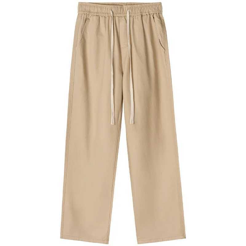 2507 Spring Summer Fashion Mens Cotton Straight Pants Good Quality Solid Color Elastic Waist Relax Fit Loose Casual Trousers J251016