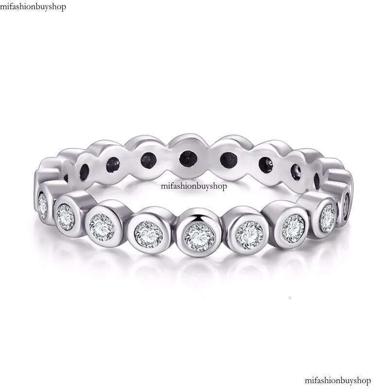 Cute Fashion Jewelry Sterling Sier Brand Desgin White Topaz CZ Dia Gemstones Party Women Wedding Circle Band Ring SetGift