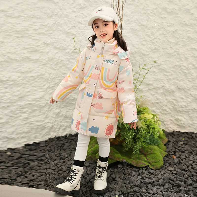 2023 Winter Down Jacket For Girls Long Coat Cute Rainbow Hooded Kids Parka 2 To 8 Years Toddler Baby Windbreaker XMP157T251016