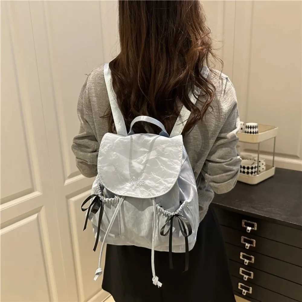 Fashion Cute Knot Womens Backpack Drawstring Large Capacity Students Bookbag Solid Color Travel Bag Outdoor Travel BackpacksT251016