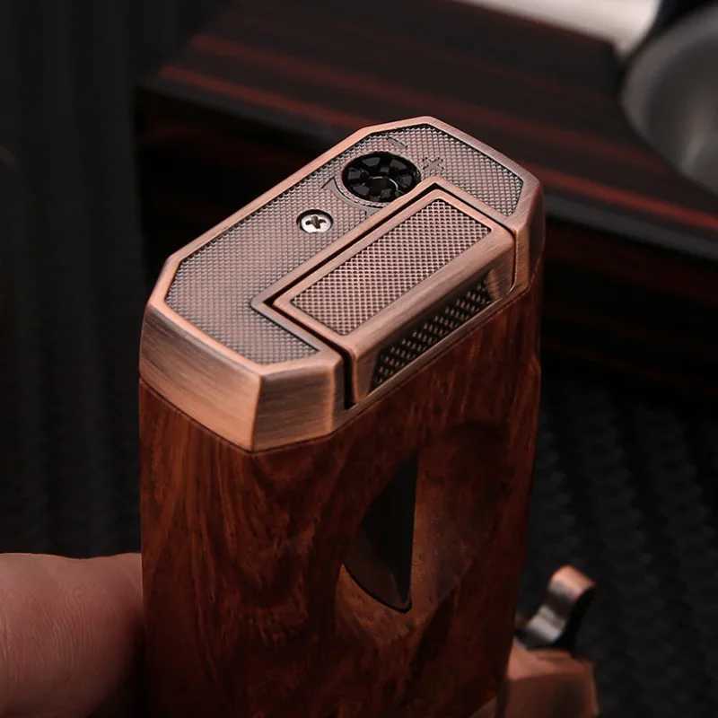 Recently Hot Selling Cigar Torch Lighter with V Shape Cutter Luxury Cigar Accessories Windproof Butane Lighters Gift for Smokers C251016