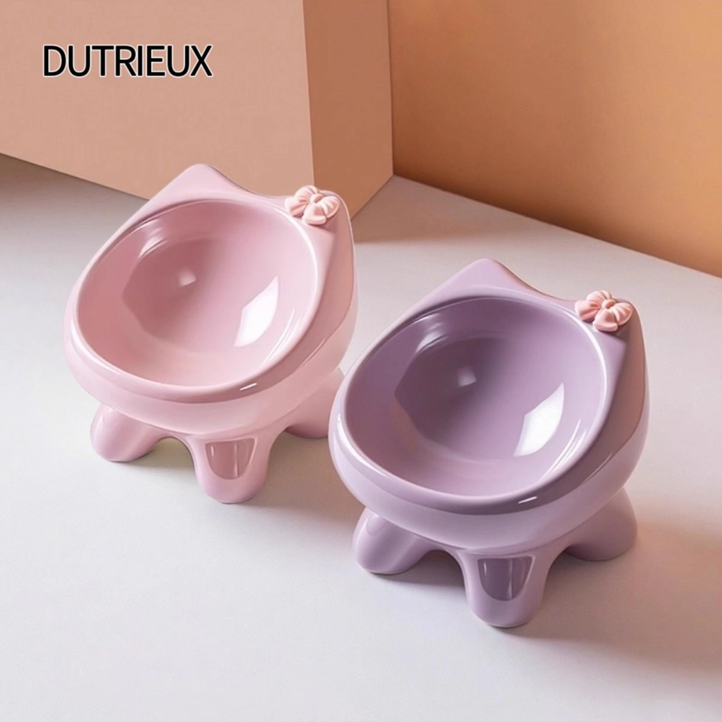 K3232 Wholesale creative high-legged ceramic pet bowl with neck protection, anti-bloating, oblique mouth, easy to clean and anti-knockover food bowl f