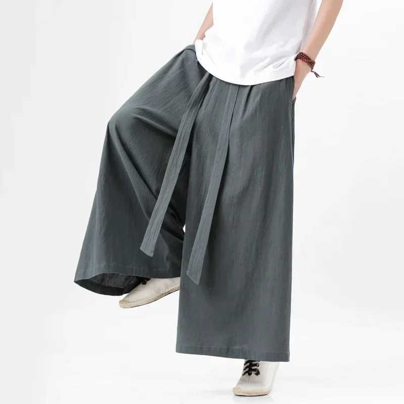2025 Summer Chinese Style Men Harajuku Pants Man Japanese Kimono Pants Male Streetwear Retro WideLeg Trousers J251203