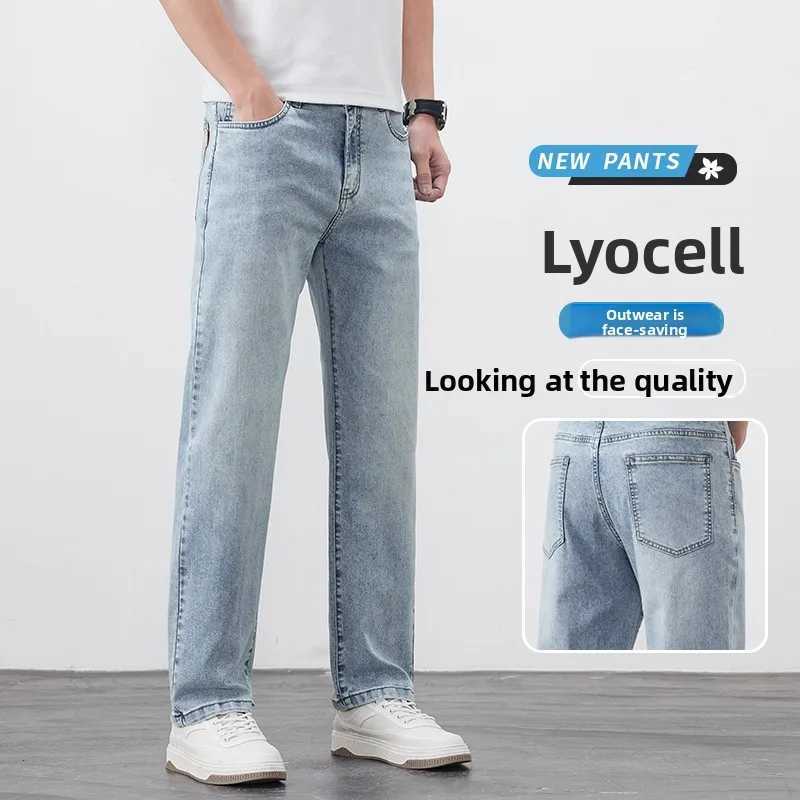 Summer lyocell thin jeans mens 25 years highend light business washed retro straight trousers J251016