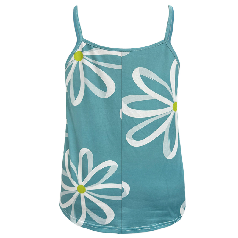 Women's Plus Size Summer Vacation Beach Floral Printed Spaghetti Strap Milk Silk Casual Top - Peacock Blue-YL25236