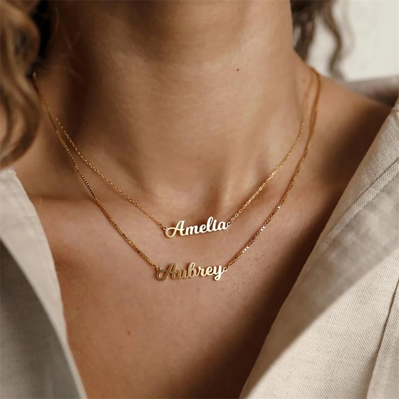 Customized Name Necklace for Women Gold Stainless Steel Jewelry Personalised Nameplate Pendant Cross Chain Choker Christmas Gift251014