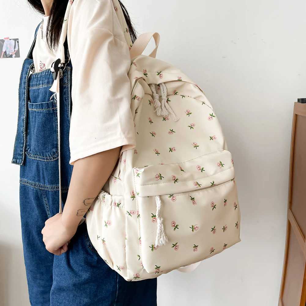 Women Simple Floral Backpack Large Capacity Travel Laptop Rucksack Adjustable Strap Casual Floral Backpack Students Daily BagT251016