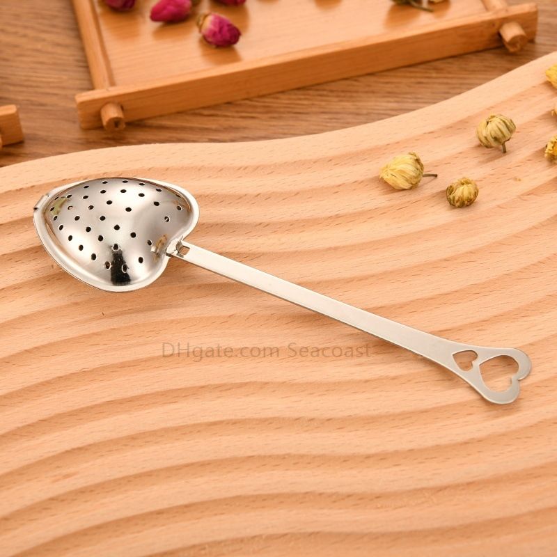 1000pcs Stainless Strainer Heart Shaped Tea Infuser Mesh Ball Herbal Locking Tea Spoon Strainer Steeper With Handle Shower Table Tool