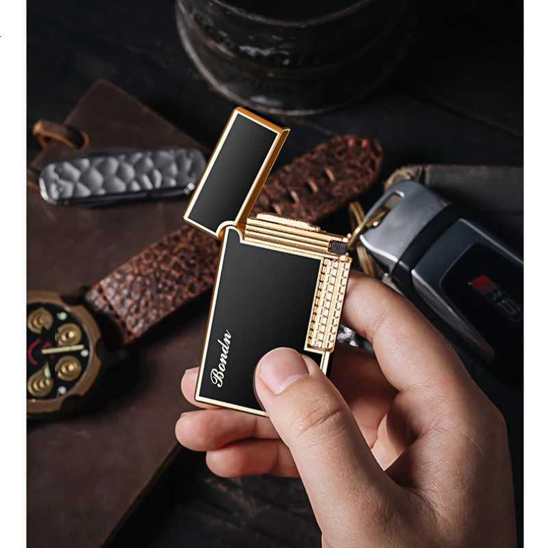 2024 New Metal Retro Langsheng Oblique Fire Butane Gas Inflatable Lighter Crisp and Pleasant Mens Gift Open Fire Lighter C251016