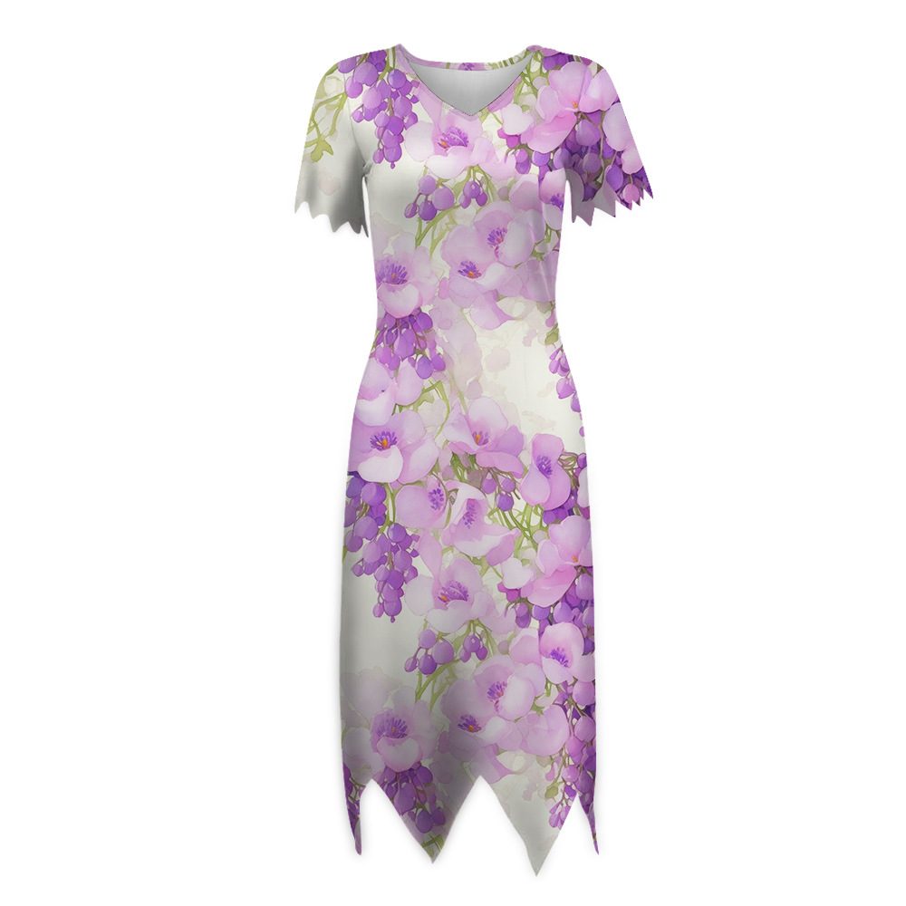 C17500 Summer 3D digital printing bright flowers Chinese style purple women's bottoming dress female