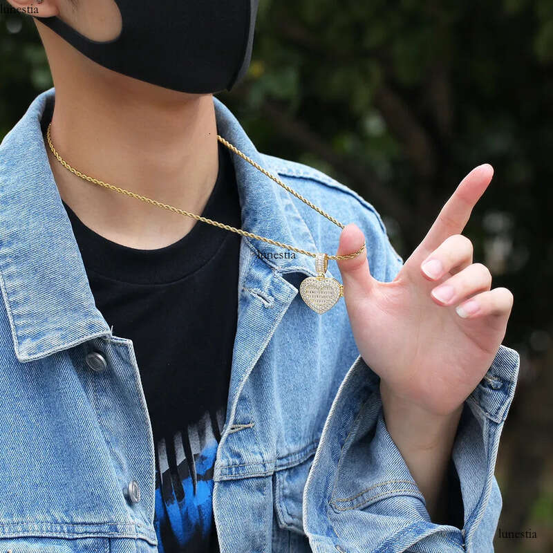 Custom Picture Necklaces Fashion Gold Plated Iced Out Lockets Heart Pendant Necklace Mens Hip Hop Jewelry