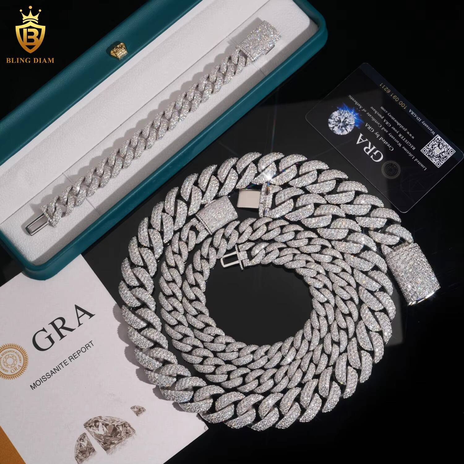 Hip Hop Styles Jewelry 20MM 22mm Moissanite Diamond Cuban Link Chain 925 Silver Iced Out Cuban Link Necklace Pass Diamond Tester
