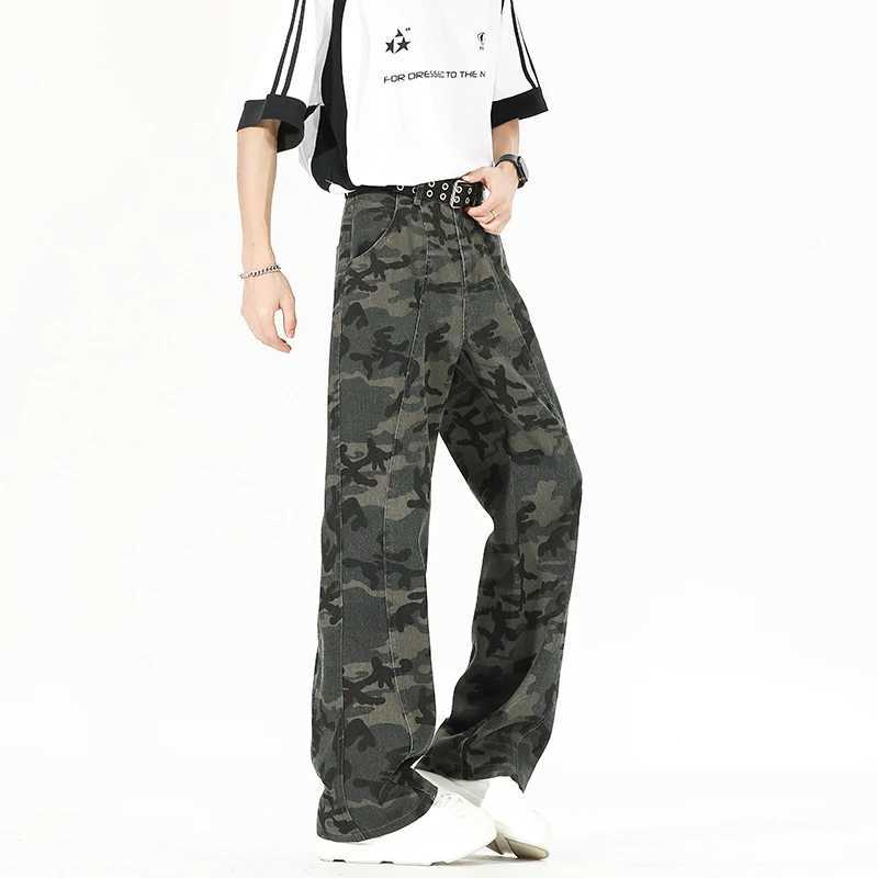 Extra Long Length Casual Jeans American Vintage Autumn Camouflage Workwear Pants 190 Tall Men Flared Trousers 115cm Pants J251203
