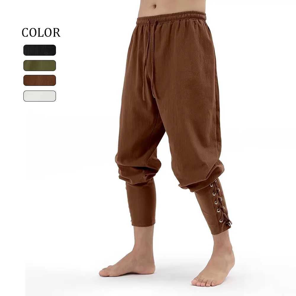 Mens Spring Summer Vintage Mens Medieval Viking Cotton Linen Trousers Halloween Fashion Vintage Mens Bottoms J251203