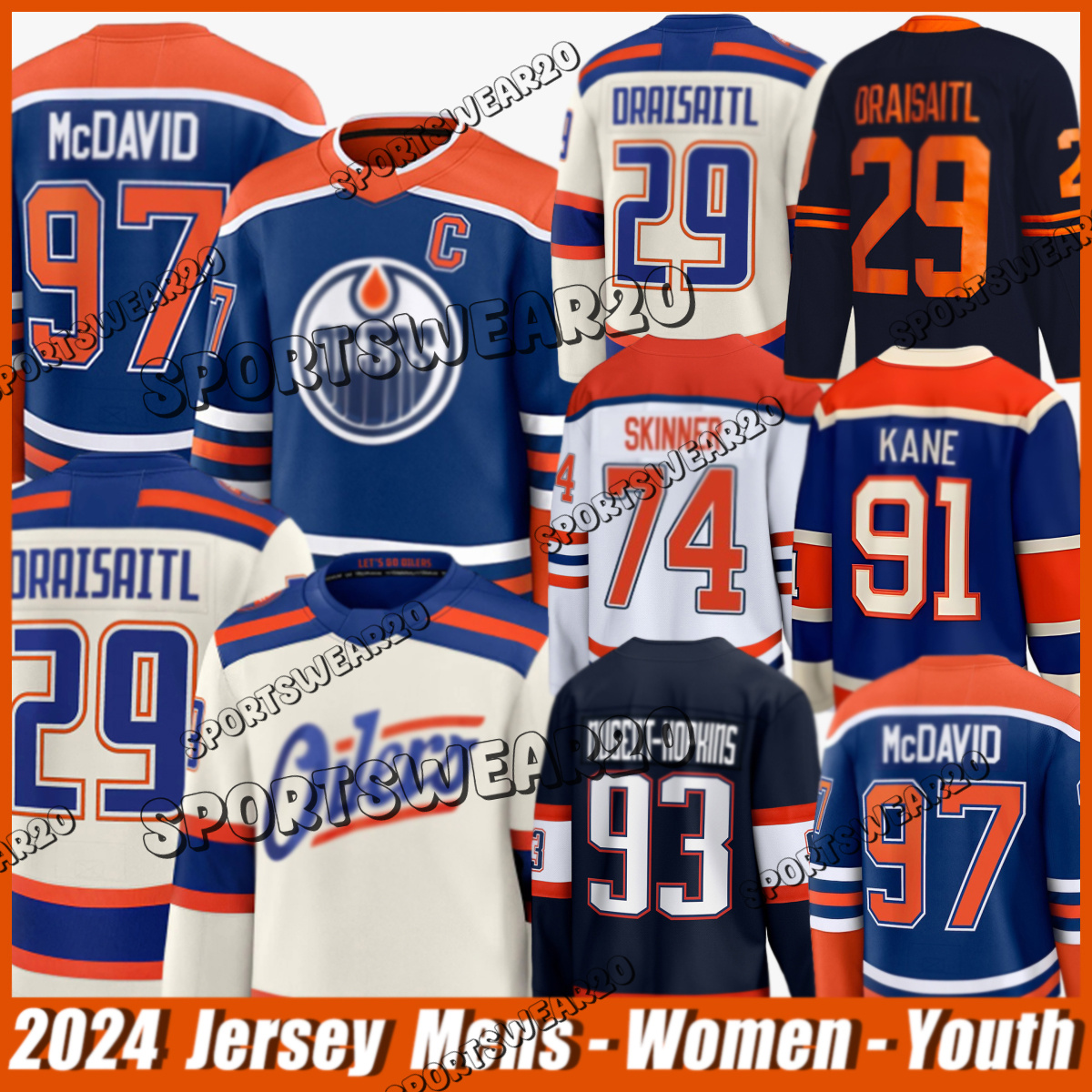 #97 Connors McDavids Jersey Edmonton Hockey Jersey Oilers Jersey #29 Leon Draisaitl #18 Zach Hyman #2 Evan Bouchard #74 Stuart Skinner #99 Wayne Gretzky Jerseys