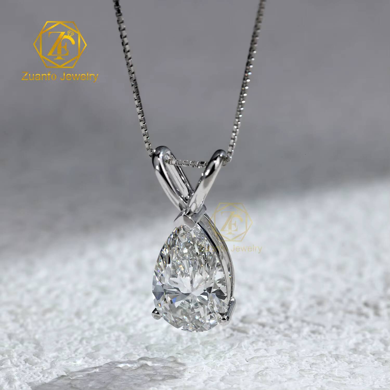 CVD Lab Grown Diamond Fine Pendant Necklaces with IGI Pear Cut 925 Silver 9K 10K 14K 18K Real Gold Fine Jewelry Necklaces designer