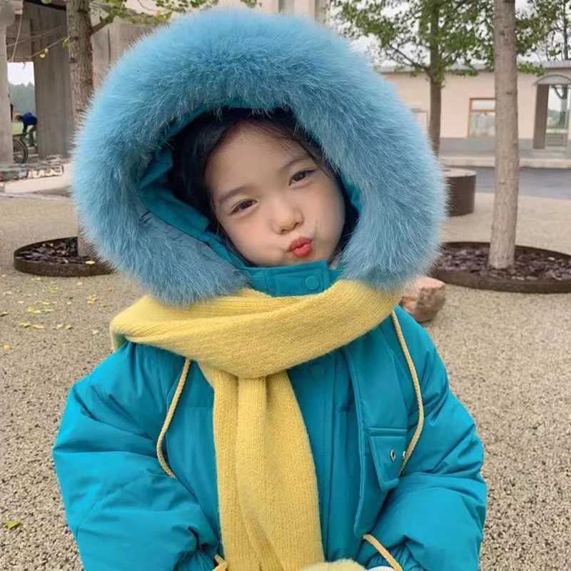 Children Cottonpadded Clothes Medium Long Outerwear 2025 Winter Kid Girls Warm Windproof Big Fur Collar Hooded Parka CoatT251016