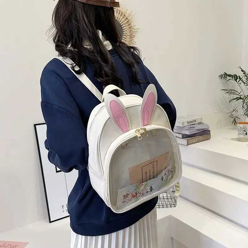Fashion Chic Y2k Aesthetic Kawaii Student Rabbit Ears Schoolbags Casual All Match Backpacks Korean Transparent Ins Ita BagsT251016